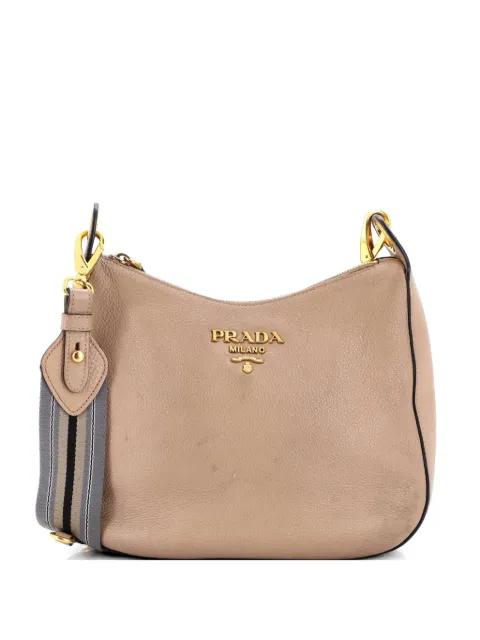 Striped Strap Zip Hobo Vitello Daino Medium crossbody bag by PRADA 