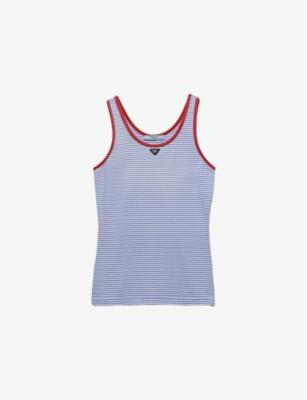 Striped Triangle-Logo Cotton-Jersey Tank Top by PRADA
