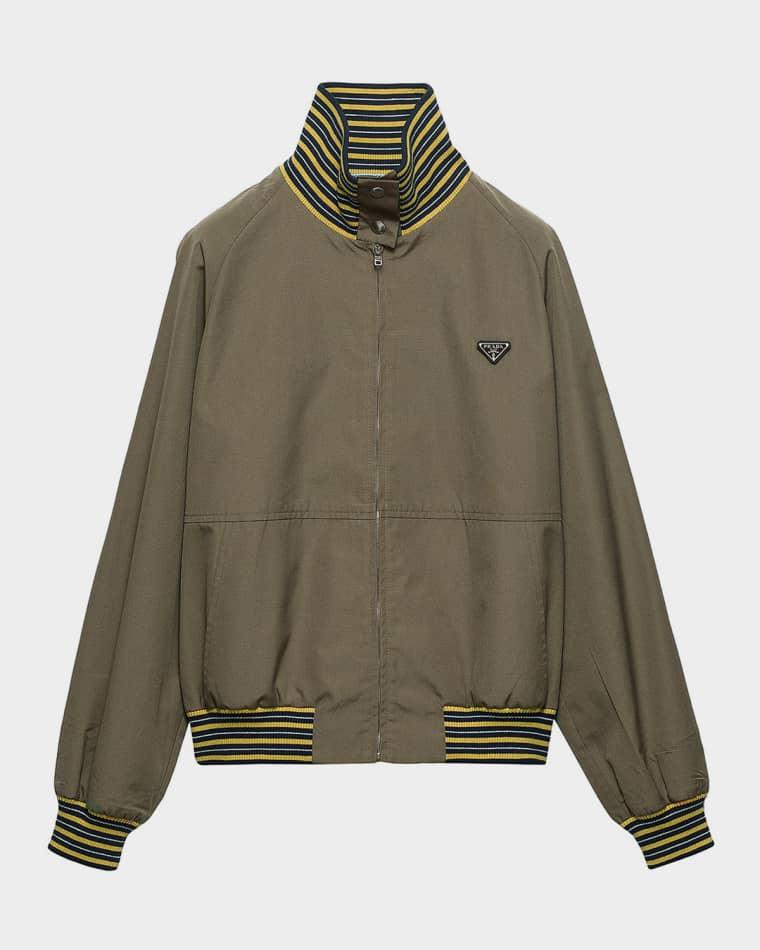 Striped-Trim Poplin Turtleneck Jacket by PRADA