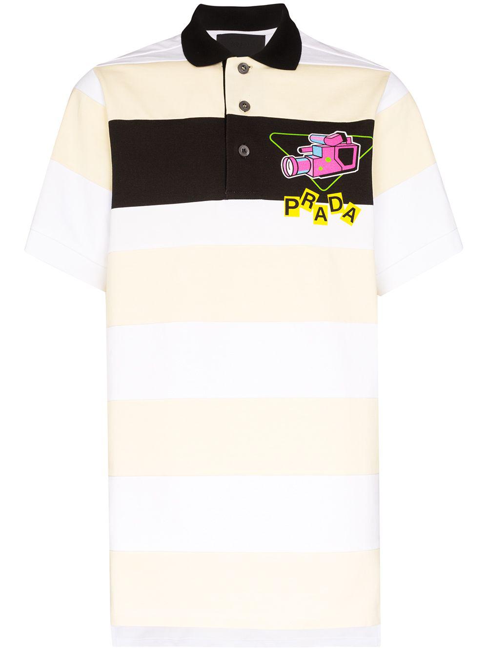 Striped camera logo polo shirt by PRADA