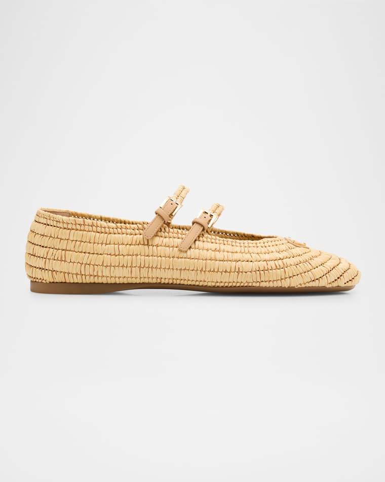Stuoia Raffia Dual Mary Jane Ballerina Flats by PRADA