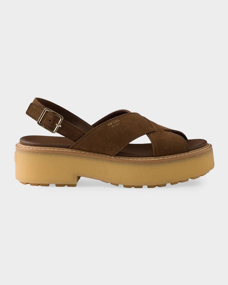 Suede Crisscross Sandals by PRADA