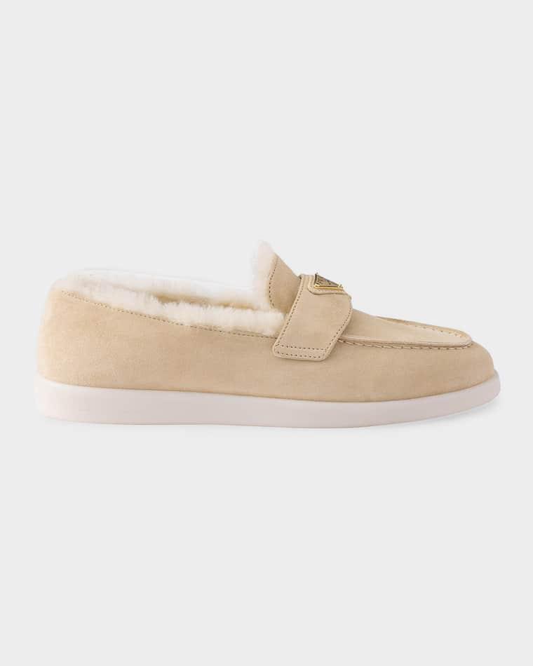 Suede & Shearling Loafers by PRADA