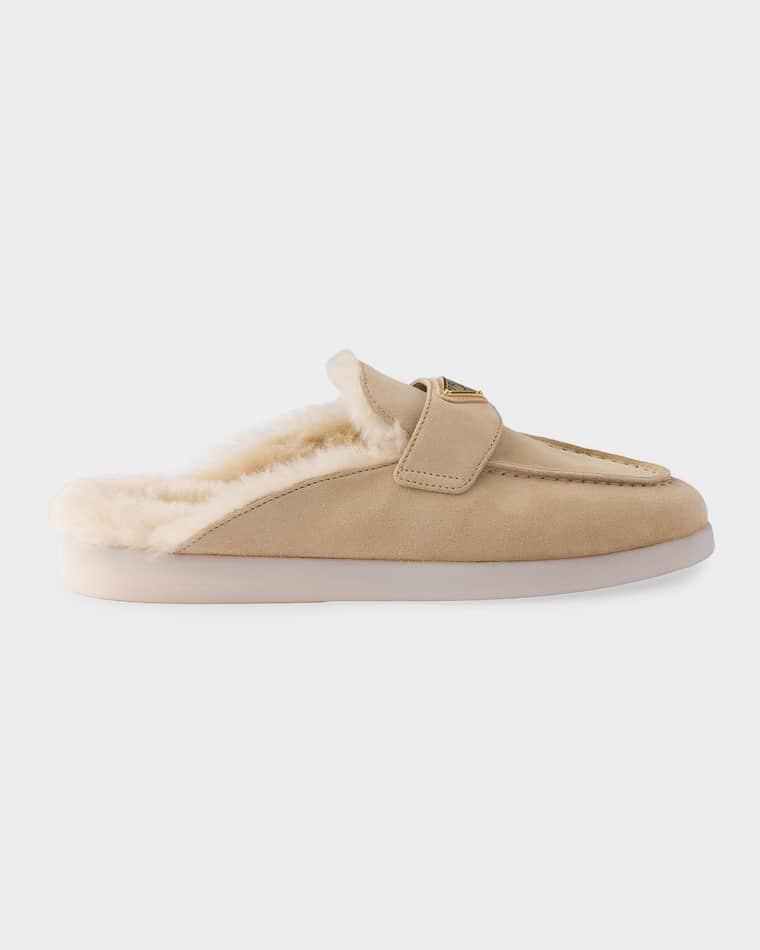 Suede & Shearling Slippers by PRADA