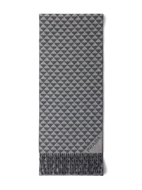 Symbole double jacquard fringed scarf by PRADA