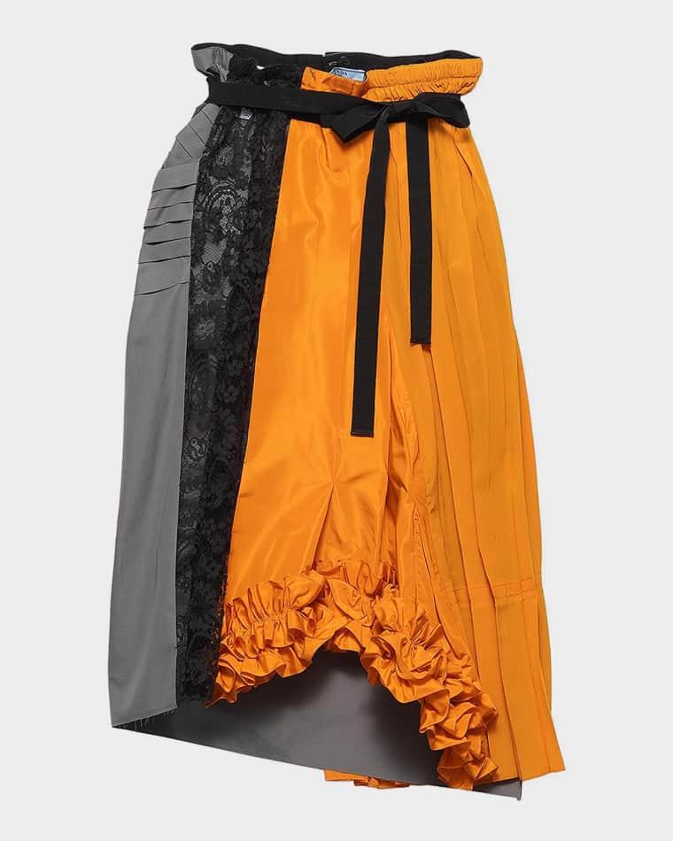 Technical Taffeta Patchwork Midi Skirt by PRADA