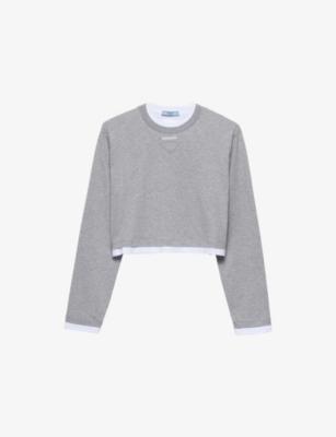 Triangle-Appliqué Long-Sleeve Cotton-Jersey T-Shirt by PRADA
