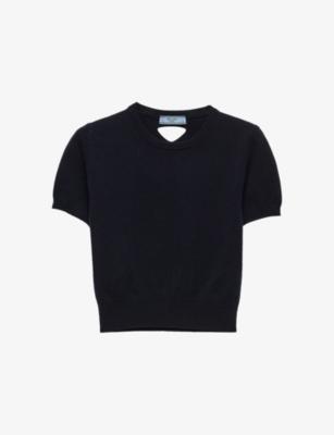 Triangle Cut-Out Cashmere Crew Neck Knitted Top by PRADA