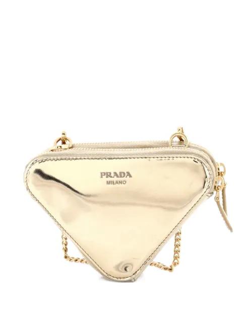 Triangle Double Pouch Crystal Embellished Satin Mini crossbody bag by PRADA 
