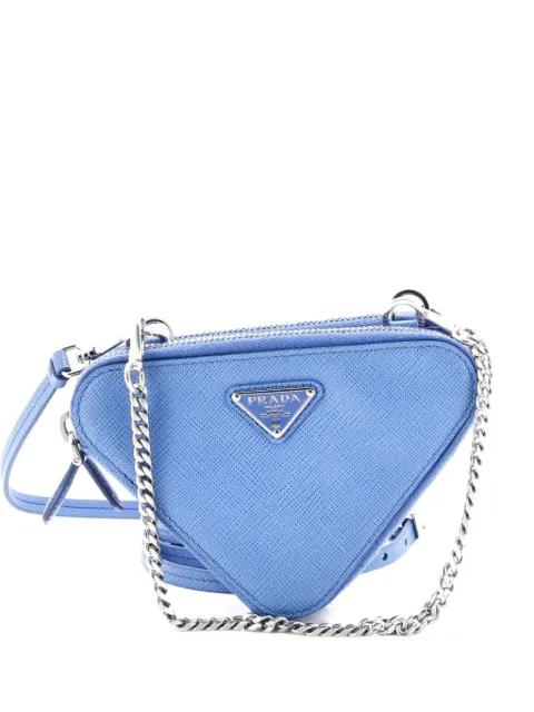 Triangle Double Zip Pouch Bag with Chain Saffiano Leather Mini crossbody bag by PRADA Triangle Double Zip Pouch Bag with Chain Saffiano Leather Mini crossbody bag by PRADA