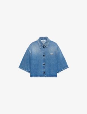 Triangle-Logo Cropped Denim Shirt by PRADA