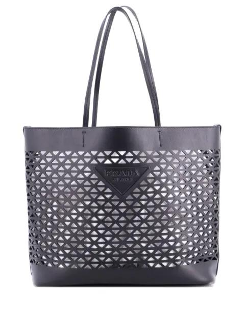 Triangle Logo Shopper Tote Laser Cut Leather Medium shoulder bag by PRADA 