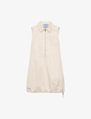 Triangle-Logo Sleeveless Cotton-Chino Mini Dress by PRADA