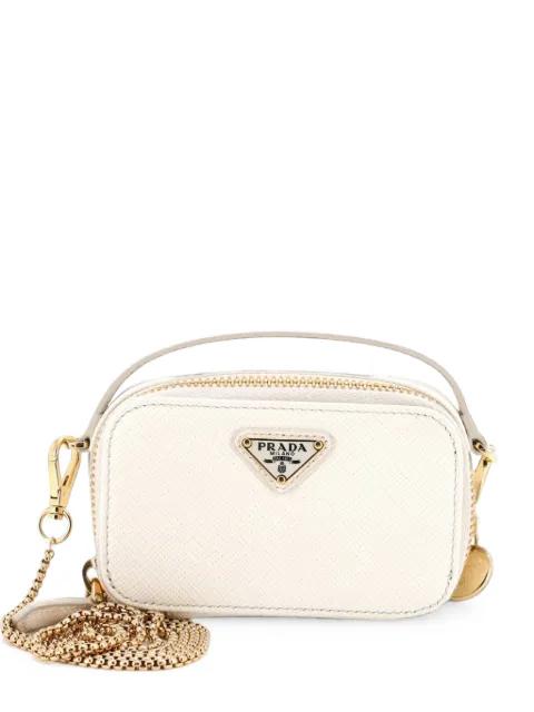 Triangle Logo Top Handle Pouch Saffiano Leather Mini crossbody bag by PRADA 