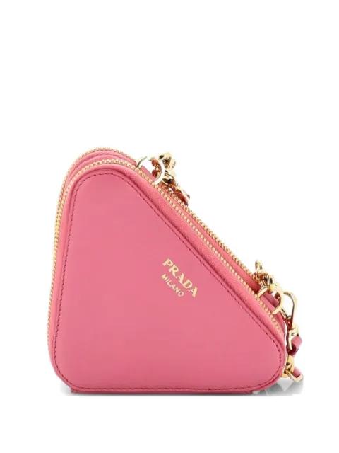 Triangle Logo Zip Around Shoulder Bag Raffia and Leather Mini crossbody bag by PRADA 