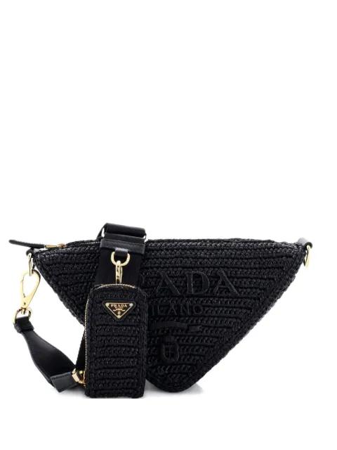 Triangle Logo Zip Crochet Raffia Small crossbody bag by PRADA 