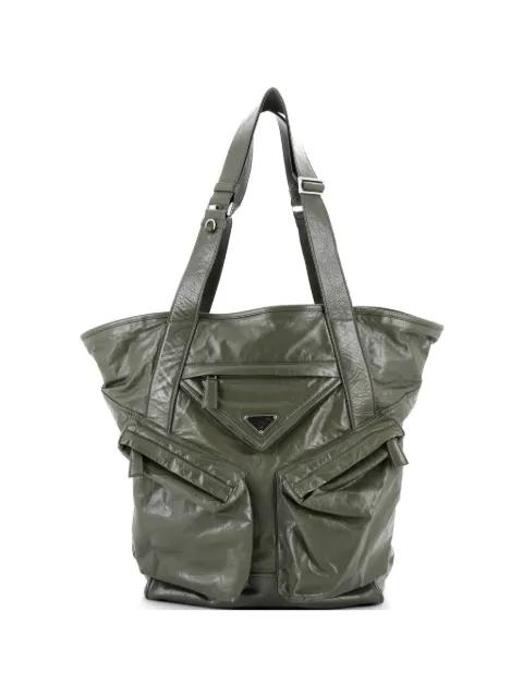 Triple Front Pocket Leather Tall tote bag by PRADA 