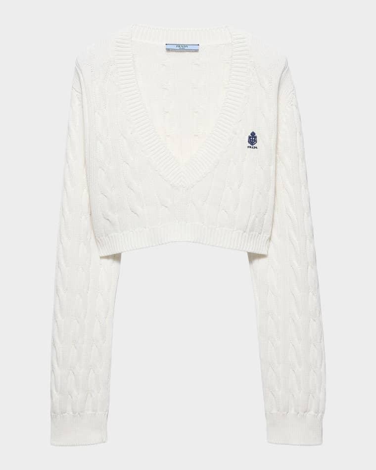 V-Neck Cropped Cotton Sweater by PRADA