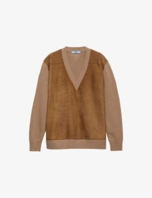 V-Neck Suede And Cashmere Jumper by PRADA
