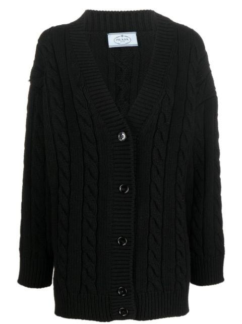 V-neck cable-knit cardigan by PRADA