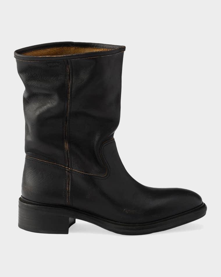 Vintage-Effect Leather Boots by PRADA