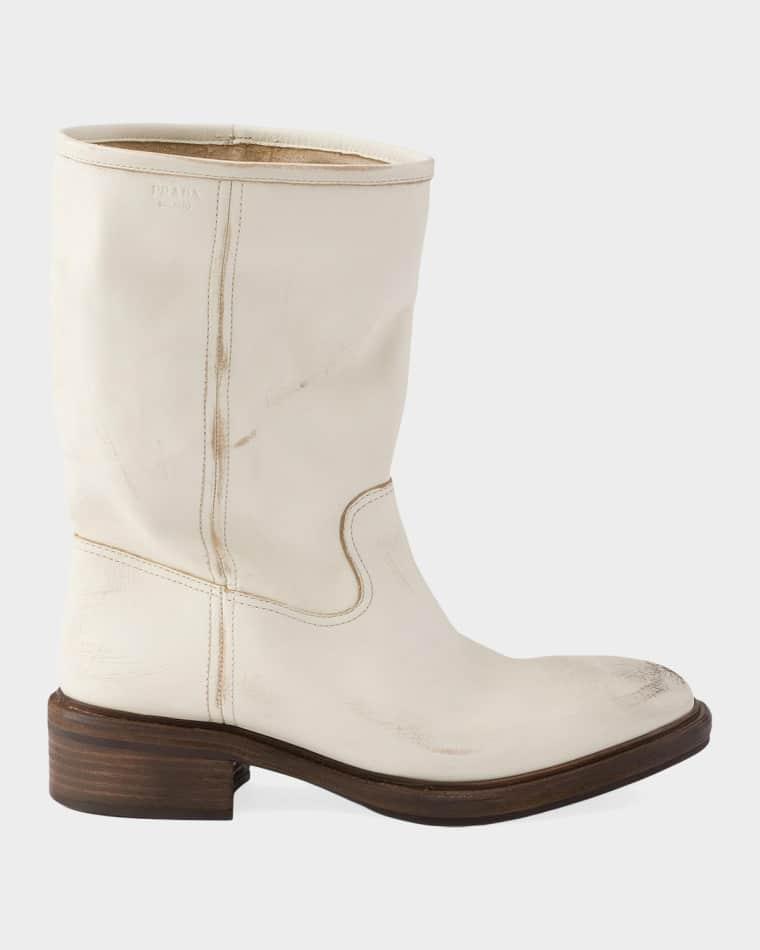 Vintage-Effect Leather Boots by PRADA