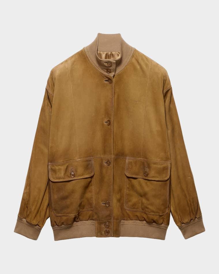 Vintage-Effect Suede Blouson Jacket by PRADA