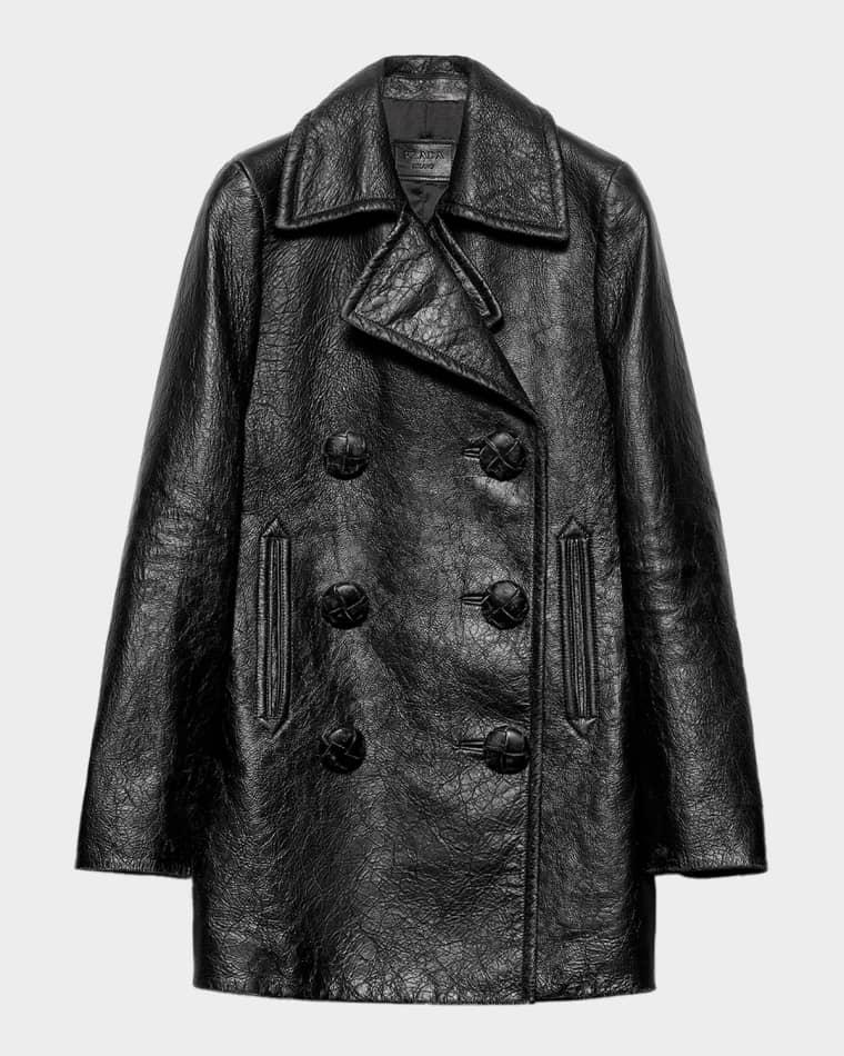 Vintage Leather Double-Breasted Coat by PRADA
