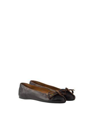 Women's Antiqued Leather Ballerinas by PRADA