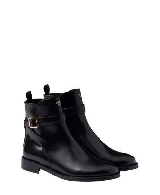 Women's Brushed Leather Ankle Boots with Strap by PRADA