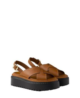 Women's Leather Crisscross Sandals by PRADA