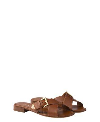 Women's Leather Crisscross Slides With Buckle by PRADA