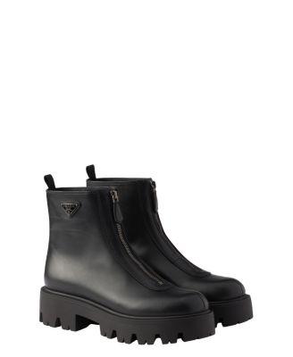 Women's Leather Zipper Booties by PRADA