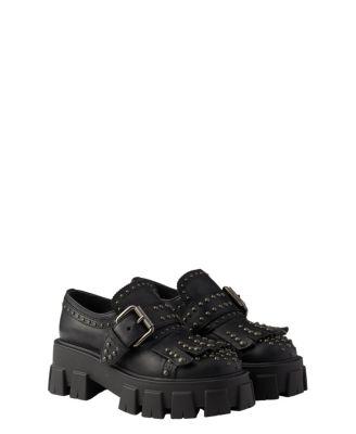 Women's Monolith Studded Leather Loafers by PRADA