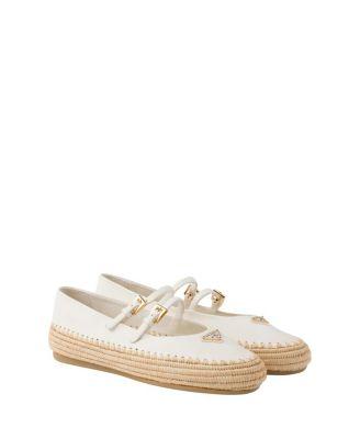 Women's Nappa Leather and Raffia Ballerinas by PRADA