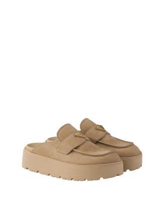 Women's Nubuck Flatform Mules by PRADA