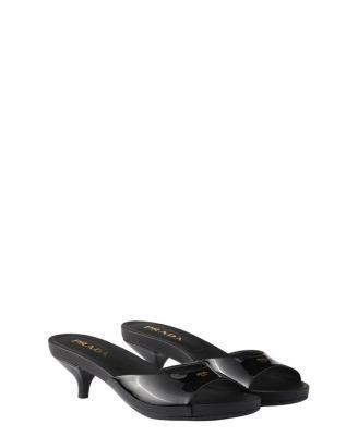 Women's Patent Leather Kitten Heel Sandals by PRADA