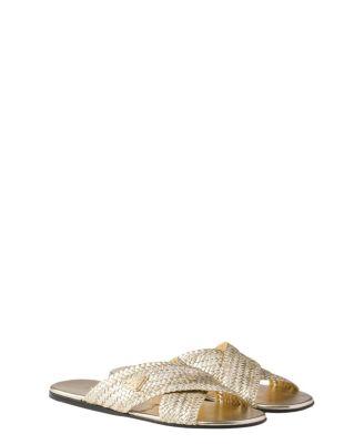 Women's Woven Leather Crisscross Slides by PRADA