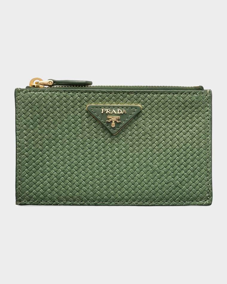Woven Madras Leather Card Holder by PRADA