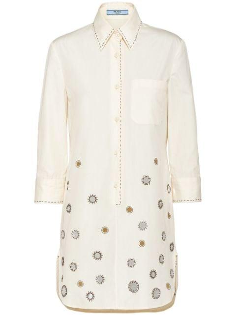 appliqué-detail cotton shirtdress by PRADA