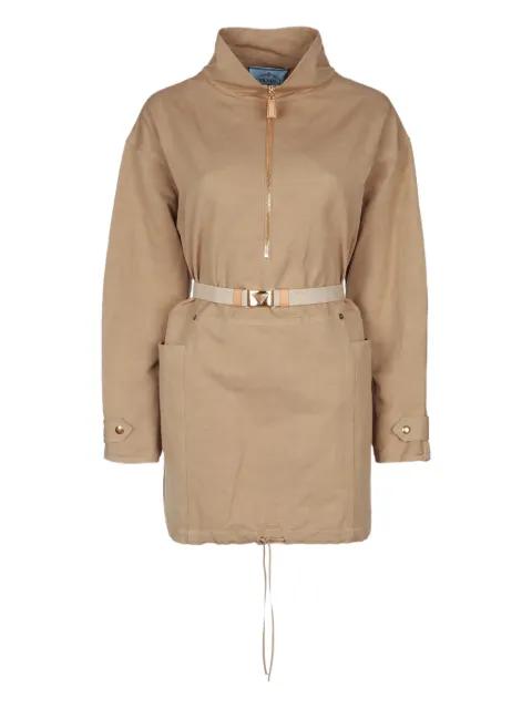 belted half-zipped coat by PRADA