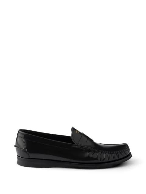 brushed leather loafers by PRADA