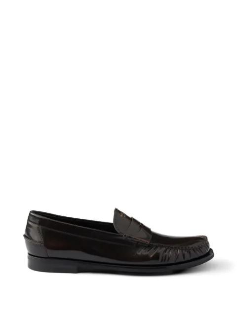 brushed leather loafers by PRADA