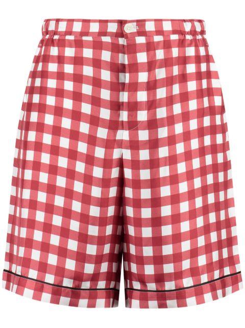 checked silk shorts by PRADA