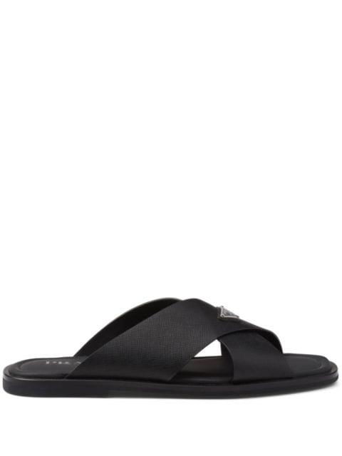 criss-cross triangle-logo leather sandals by PRADA