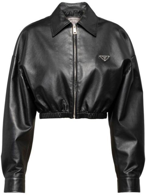 cropped leather jacket by PRADA
