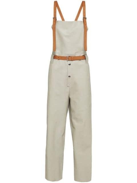 cropped leather overalls by PRADA