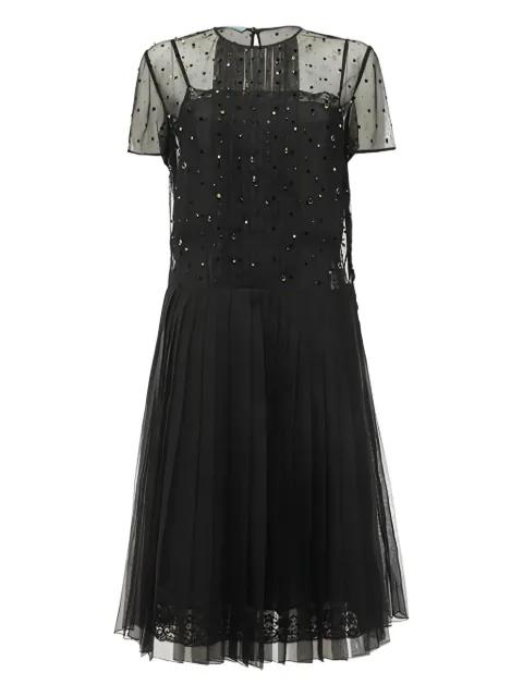 crystal-embellished pleated dress by PRADA