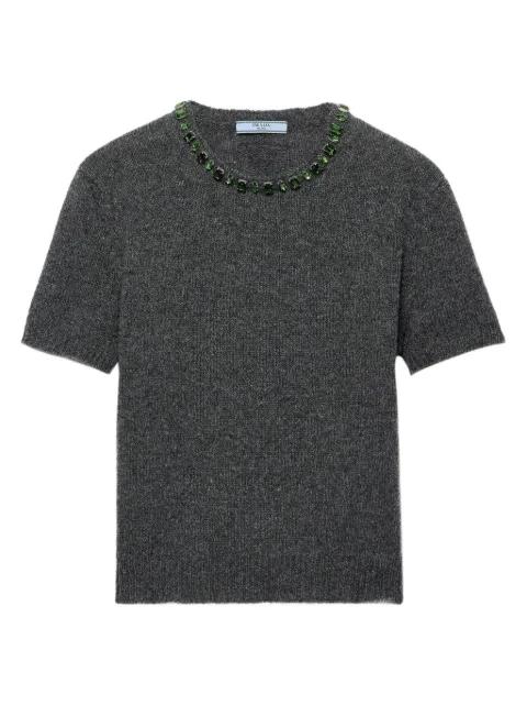 crystal-embellished short-sleeve sweater by PRADA
