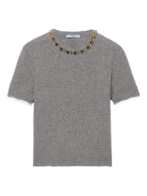 crystal-embellished short-sleeved sweater by PRADA